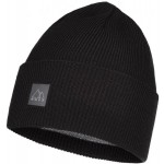 buff crossknit beanie solid black